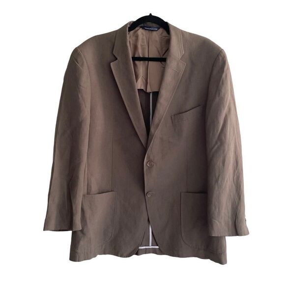COPPLEY Dark Taupe Linen Blend 2 Button Front Blazer Jacket 42 R - Picture 1 of 10